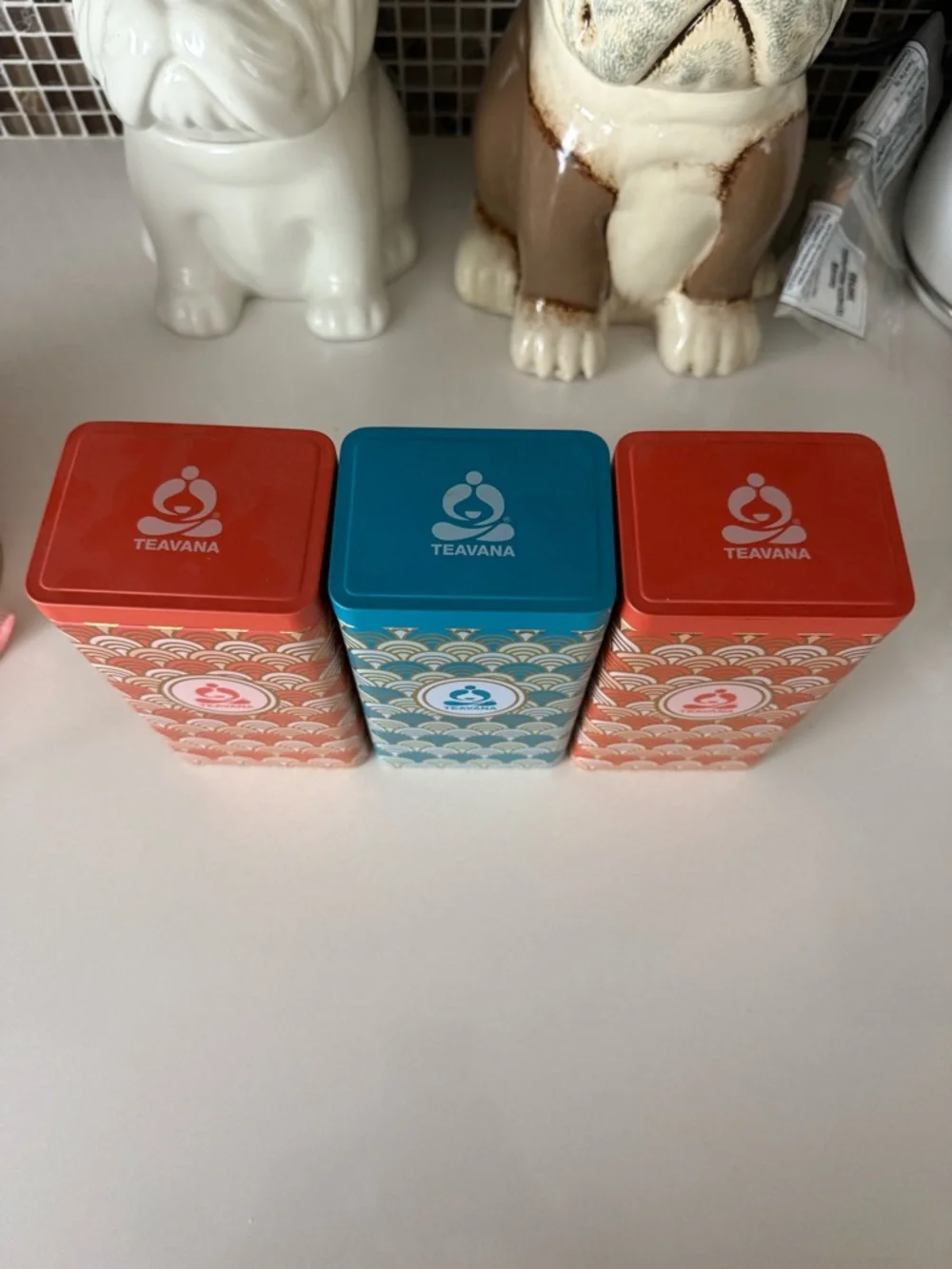 Teavana Collection of Three Rectangular Empty Tins Orange and Blue